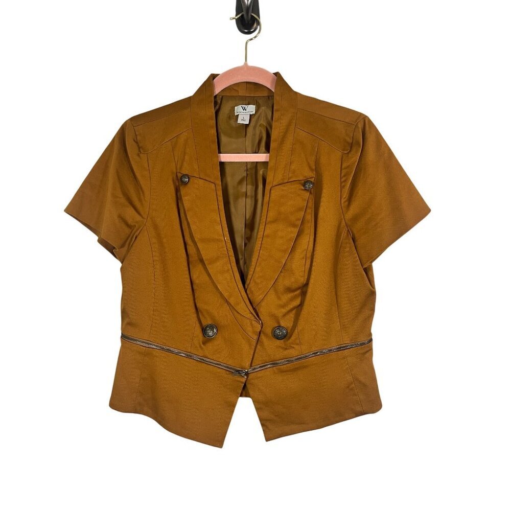 Retro Peplum Neutral Blazer L Brown Classic Preppy Chic Y2K Work Wear Neutral